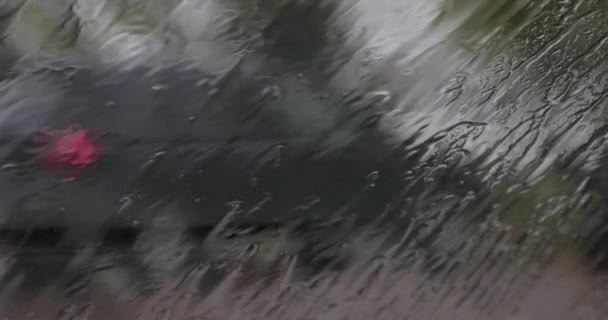 Gouttes de pluie sur le pare-brise de la voiture vidange diurne vue intérieure — Video