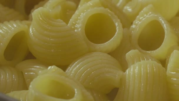 Conos de pasta recién cocinados de cerca — Vídeo de stock