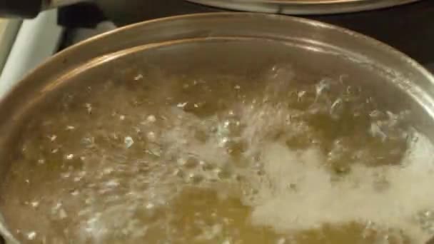 Water in de pot kookt close up — Stockvideo