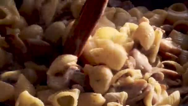 Pasta con funghi in padella — Video Stock