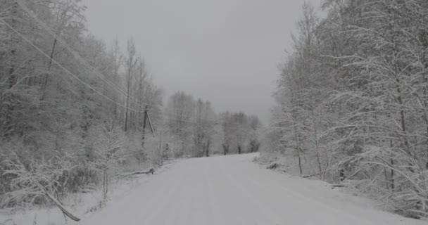 Conducción lenta y suave en una carretera nevada de invierno — Vídeo de stock