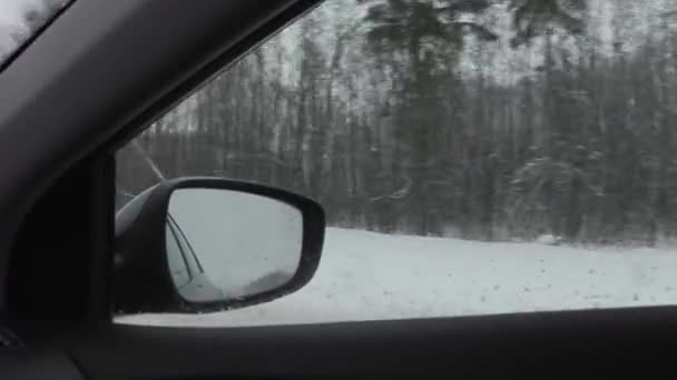 Conducir en coche en tiempo nublado en invierno — Vídeo de stock