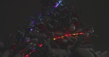 Geceleri kar altında Noel ağacı