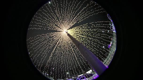 晚上在公园里，节日的圣诞照明。光学效果 圆形鱼眼 — 图库视频影像