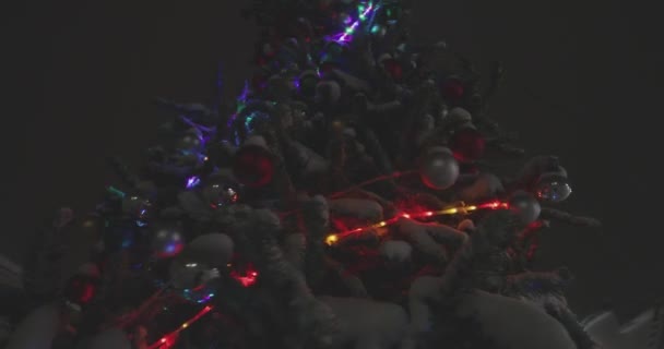 Arbre de Noël sous la neige la nuit — Video