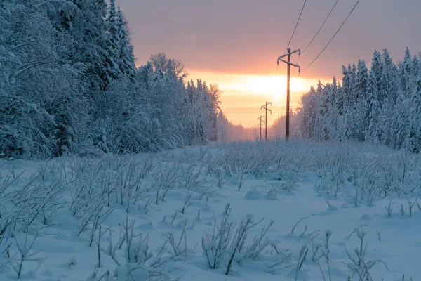 Kalla och vinter landskap med snö i Ryssland — Stockfoto