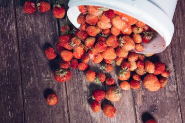 beyaz bir kova dan serpilir doğal ve taze çilek