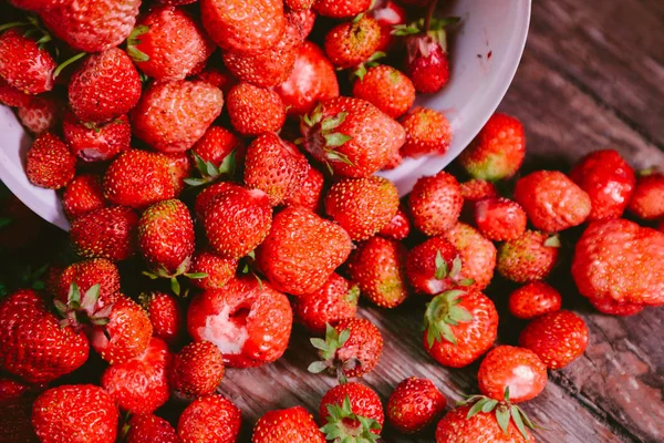 Saupoudrer de fraise fraîche et naturelle d'un seau blanc — Photo