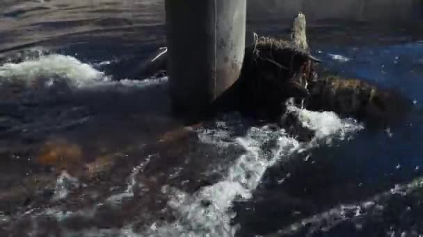Caudal del río bajo un puente de hormigón armado en primavera — Vídeo de stock