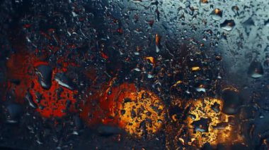 araba penceresinde yağmur damlaları yakın