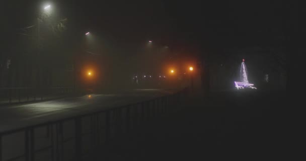 Geel knipperend verkeer licht mistig nacht — Stockvideo