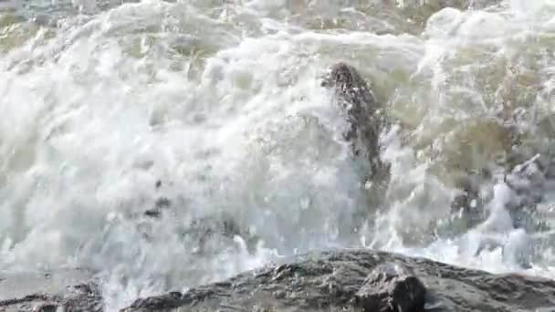 Piedras y el lento movimiento del agua en el mar durante el día — Vídeos de Stock