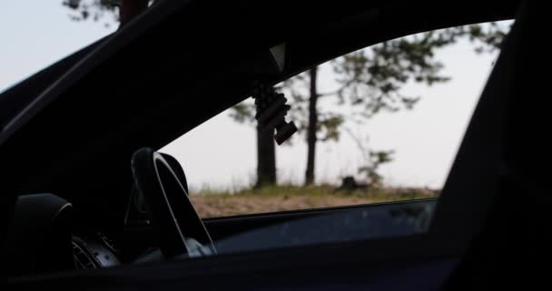 Освежитель движения в автомобиле, который окрашен в американский флаг — стоковое видео