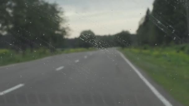 Viaggio in auto sulle strade di campagna in una giornata estiva. ripresa della telecamera portatile dalla cabina — Video Stock