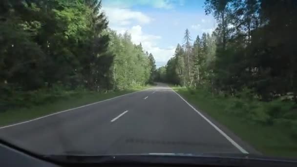 Viaggio in auto sulle strade di campagna in una giornata estiva. ripresa della telecamera portatile dalla cabina — Video Stock