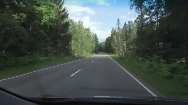 Voyage en voiture sur les routes de campagne un jour d'été. caméra portable prise de vue depuis la cabine — Video