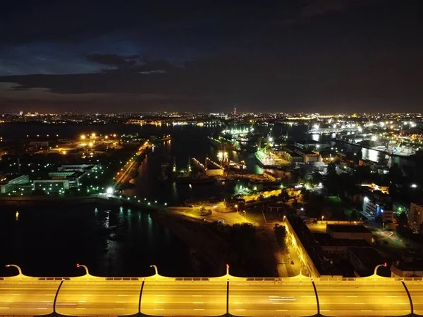 Night city from a birds-eye view. Night Petersburg. Russia. St. Petersburg panorama.