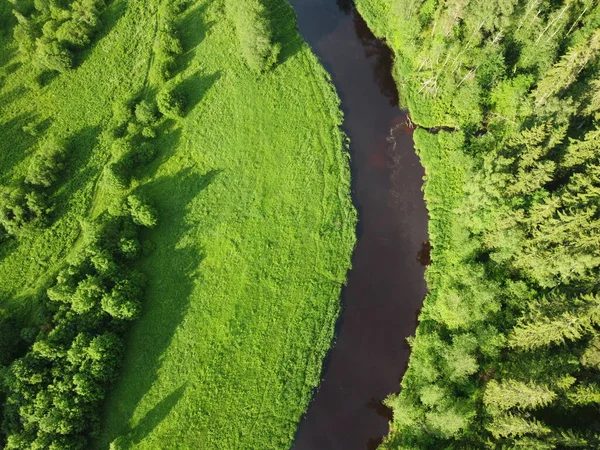 top view, river flows, aerial photography