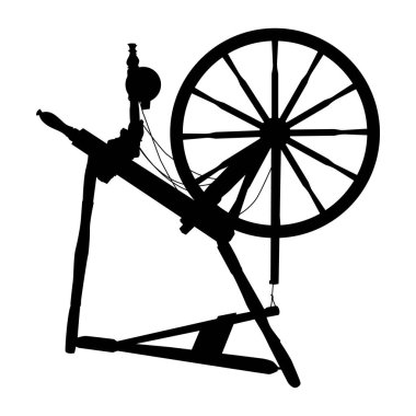 vector silhouette old vintage spinning wheel on a white isolated background clipart