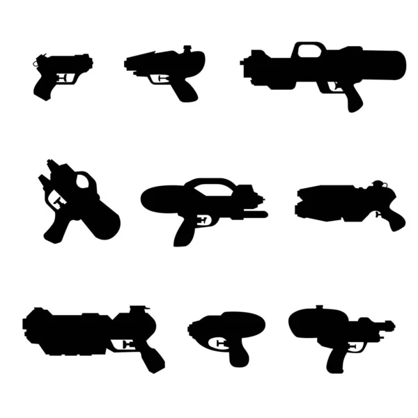 Дети водяные пистолеты векторные силуэты на белом изолированном фоне — стоковый вектор