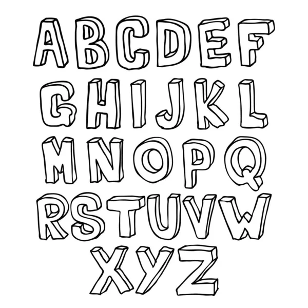 Alphabet 3D dessiné à la main — Image vectorielle