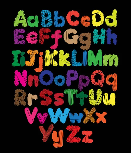 Alfabetet barn klotter färgad handritning — Stock vektor