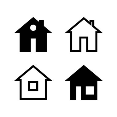 İzole edilmiş beyaz arkaplanda basit siyah ve beyaz ev simgeleri