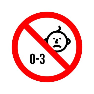 Beyaz izole bir arkaplanda üç yaşın altındaki çocuklar için vektör uyarısı uygun değil