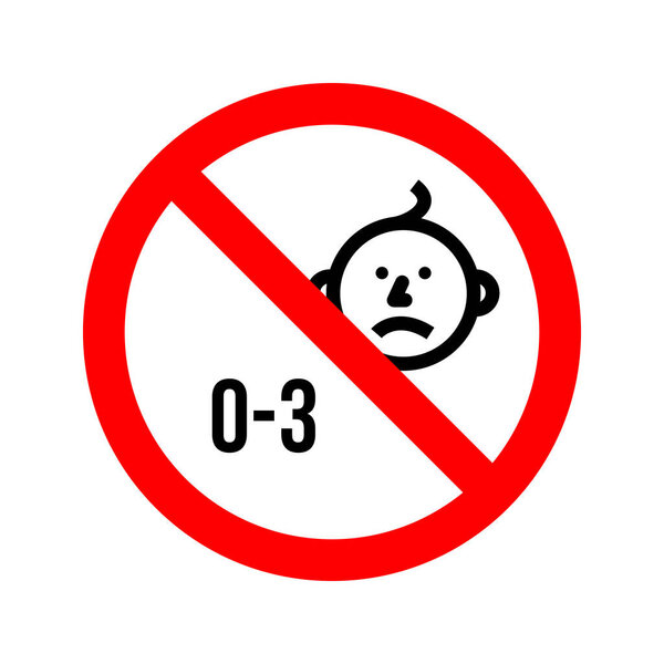 векторный предупреждающий знак не подходит для детей до трех лет на белом изолированном фоне