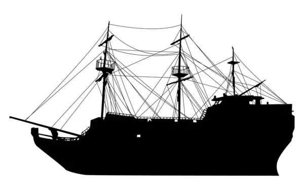 Beyaz izole edilmiş arka planda eski bir yelkenli gemisinin vektör silueti — Stok Vektör