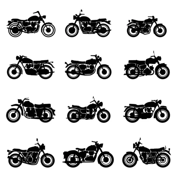 Estrada clássica vintage motocicletas conjunto de ilustração vetorial — Vetor de Stock