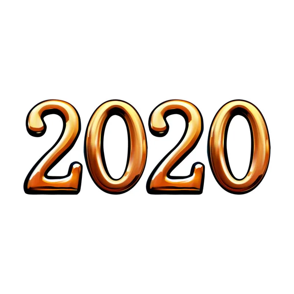 Illustrazione vettoriale di cifre dorate 2020 su uno sfondo bianco isolato — Vettoriale Stock