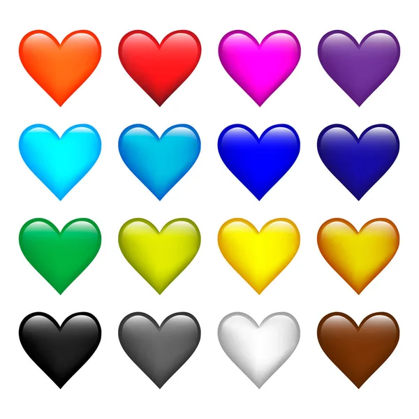 Set von Vektorfarben-Herzen-Symbolen auf weißem, isoliertem Hintergrund — Stockvektor