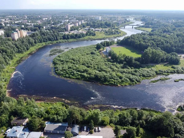 top view, river flows, aerial photography