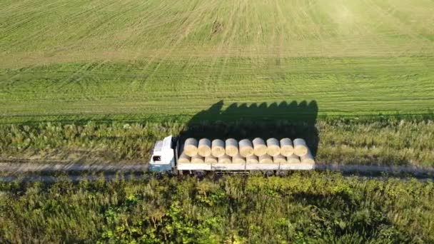 Transporte de rolos de feno aéreo vídeo — Vídeo de Stock