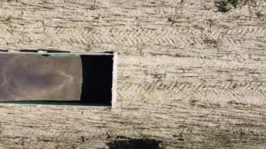 hasat aracı traktör gövdesi hava görüntülerine kolza tohumu boşaltır