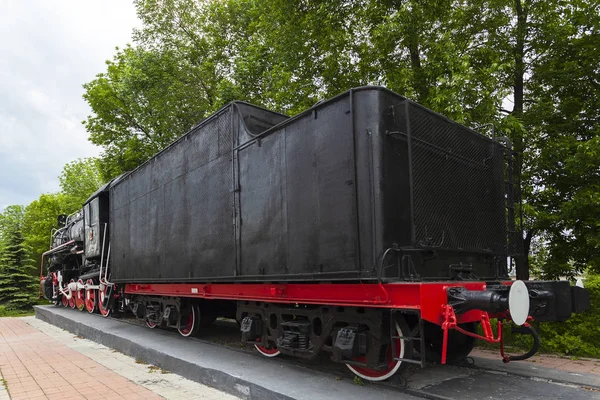 Locomotive Monument 3291 Powerful Beautiful Russian Locomotive Wheels Close Steam — Stock Photo, Image