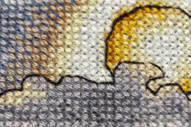 Kanaviçe işi. Makro fotoğrafçılık nakış siteleri. Netlik küçük bir blöf ile ateş. Tuval üzerinde parlak desenleri.