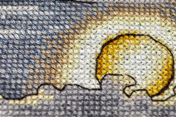 Kanaviçe işi. Makro fotoğrafçılık nakış siteleri. Netlik küçük bir blöf ile ateş. Tuval üzerinde parlak desenleri.