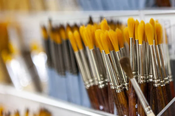 Suluboya, akrilik petrol, guaş ile boyama için fırçalar. Düz güneş ışınlarına kıllar. Closeup boya fırçaları. Sığ derinlik-in tarla. Reklam için arka plan.