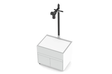 PhotoStudio. Bir aydınlatma ve izole bir arka plan ile yukarıdaki konularda çekim için bir tripod içeren bir tablo. 3D model işleme yukarıdan çekim için tablo. 