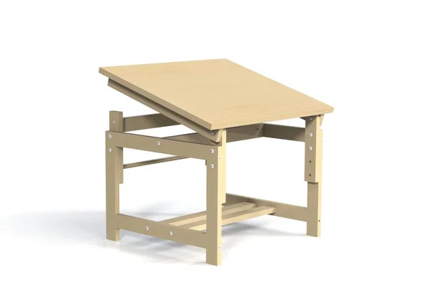 儿童小木桌上的白色背景 渲染3D 模型儿童办公桌 — 图库照片