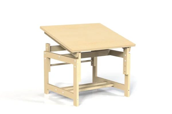 子供の白い背景の上の小さな木製のテーブル 分離します モデル子供デスクをレンダリングします — ストック写真