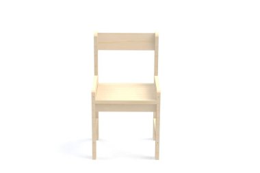 Beyaz bir arka plan üzerinde küçük çocuk ahşap sandalye. 3D model işleme sandalye.