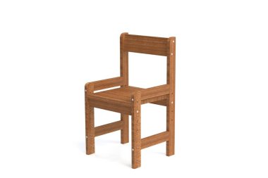 Beyaz bir arka plan üzerinde küçük çocuk ahşap sandalye. 3D model işleme sandalye.