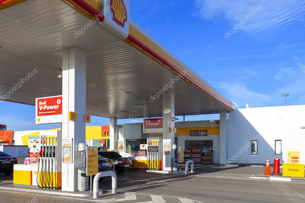 TOLYATTI, RUSSIA, JUNE 14, 2018: FUEL AND GAS STATION, PETROL PUMP. RESTING-PLACE IN THE ROAD
