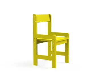 Beyaz bir arka plan üzerinde küçük çocuk ahşap sandalye. 3D model işleme sandalye