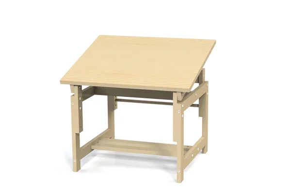 子供の白い背景の上の小さな木製のテーブル 分離します モデル子供デスクをレンダリングします — ストック写真