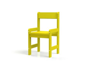 Beyaz bir arka plan üzerinde küçük çocuk ahşap sandalye. 3D model işleme sandalye