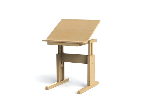 Malý Dřevěný Stůl Pro Děti Školní Stůl Nastavitelnou Výškou Bílém — Stock fotografie